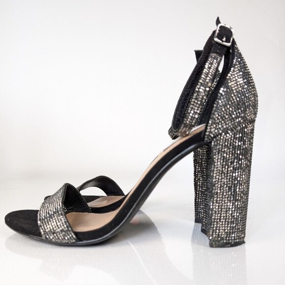 Steve Madden Carrson Sparkly Heels Black Rhinestone Block Sandals 10M - Picture 1 of 9